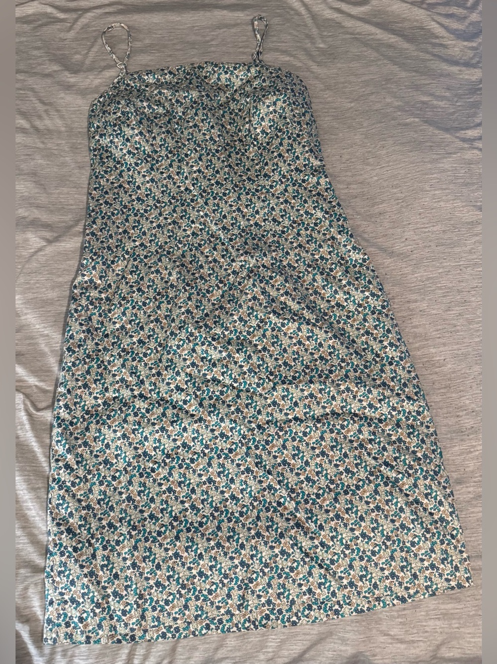 Ann Taylor Floral Slip Dress in Teal and Cream with Brown Accents